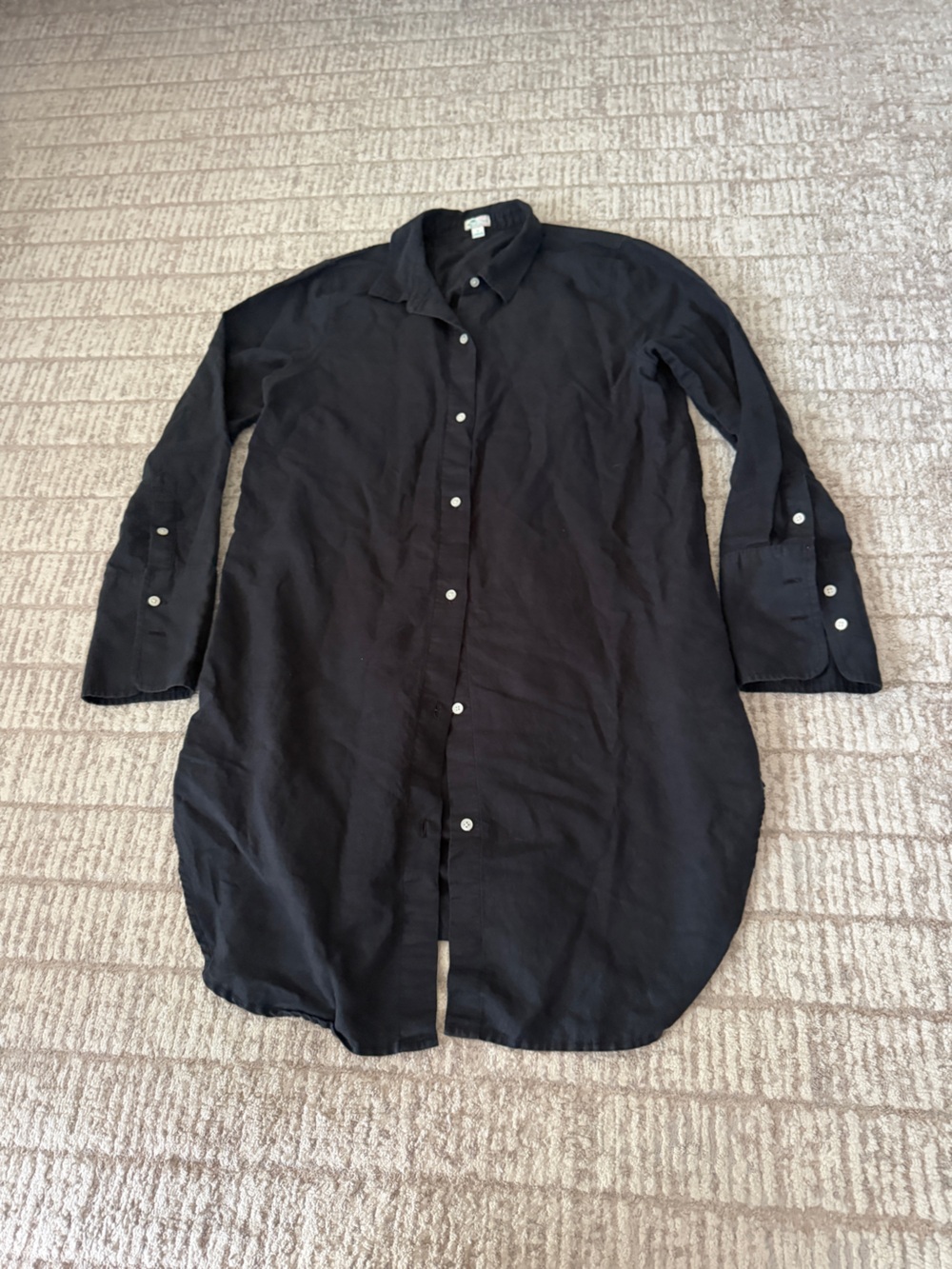 J. Crew Beachwear Black linen-blend Button-Up Shirt Dress size M